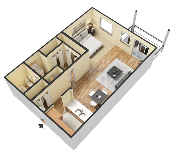 Floor plan for studio, 1 bath, 500 sqft